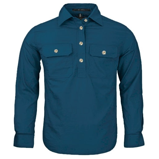 Pilbara RM400CF Kids Closed Front Long Sleeve Shirt - Diesel - Front View