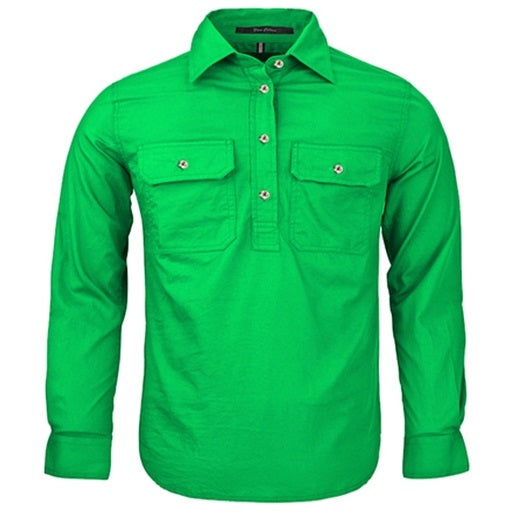 Pilbara RM400CF Kids Closed Front Long Sleeve Shirt - Emerald - Front View