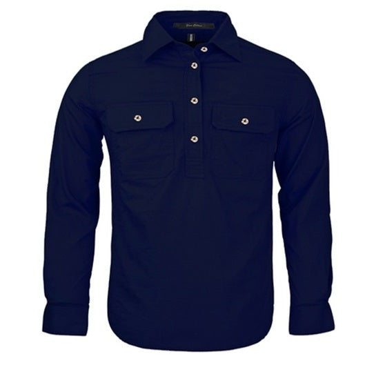 Pilbara RM400CF Kids Closed Front Long Sleeve Shirt - French Navy - Front View