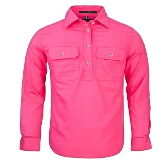 Pilbara RM400CF Kids Closed Front Long Sleeve Shirt - Hot Pink - Front View