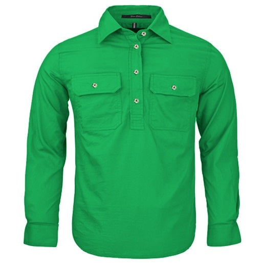 Pilbara RM400CF Kids Closed Front Long Sleeve Shirt - Kelly Green - Front View