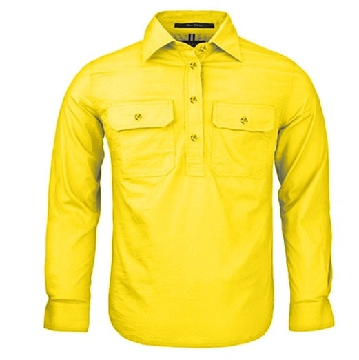 Pilbara RM400CF Kids Closed Front Long Sleeve Shirt - Lemon - Front View