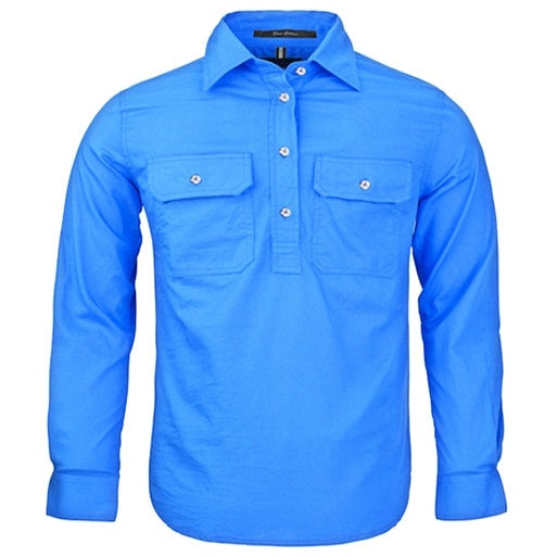 Pilbara RM400CF Kids Closed Front Long Sleeve Shirt - Light Blue - Front View