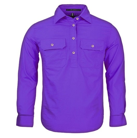 Pilbara RM400CF Kids Closed Front Long Sleeve Shirt - Purple - Front View