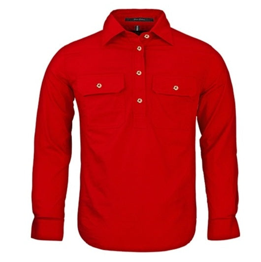 Pilbara RM400CF Kids Closed Front Long Sleeve Shirt - Red - Front View