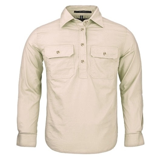 Pilbara RM400CF Kids Closed Front Long Sleeve Shirt - Stone - Front View