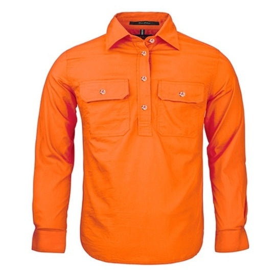 Pilbara RM400CF Kids Closed Front Long Sleeve Shirt - Tangerine - Front View