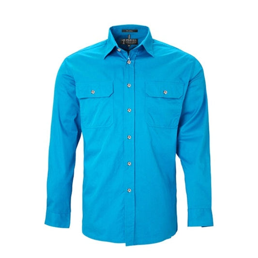 Pilbara RM500BT Mens Open Front L/S Lightweight Shirt Azure Blue