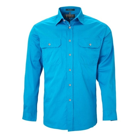 Pilbara RM500BT Mens Open Front Long Sleeve Lightweight Shirt - Azure - Front View