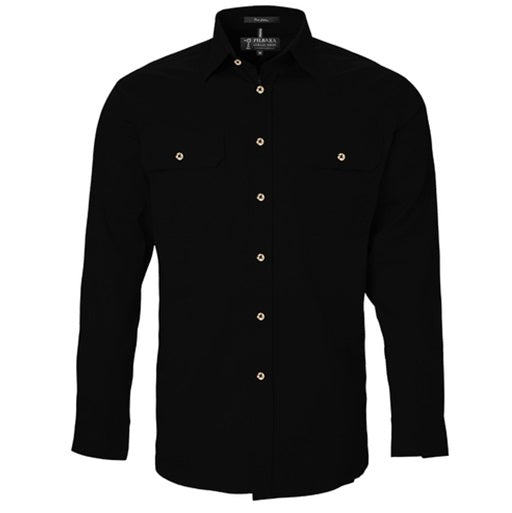 Pilbara RM500BT Mens Open Front Long Sleeve Lightweight Shirt - Black - Front View