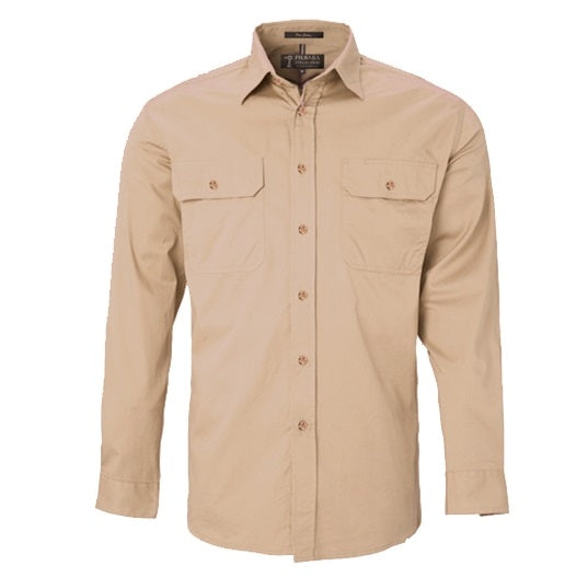 Pilbara RM500BT Mens Open Front Long Sleeve Lightweight Shirt - Clay - Front View