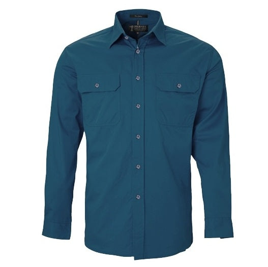 Pilbara RM500BT Mens Open Front Long Sleeve Lightweight Shirt - Diesel - Front View