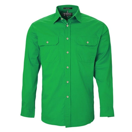 Pilbara RM500BT Mens Open Front Long Sleeve Lightweight Shirt - Emerald - Front View