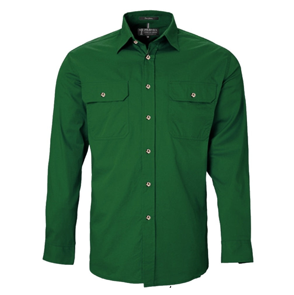 Pilbara RM500BT Mens Open Front Long Sleeve Lightweight Shirt - Green - Front View