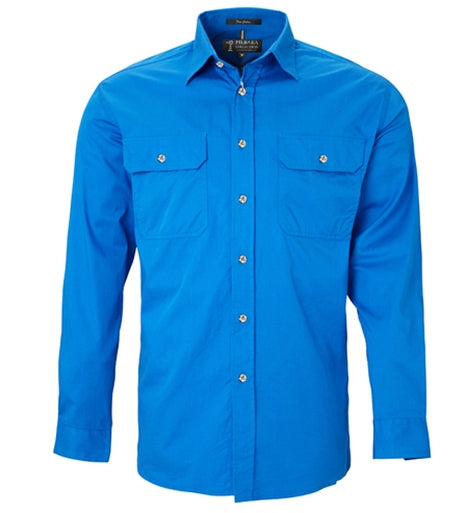 Pilbara RM500BT Mens Open Front Long Sleeve Lightweight Shirt - Light Blue - Front View