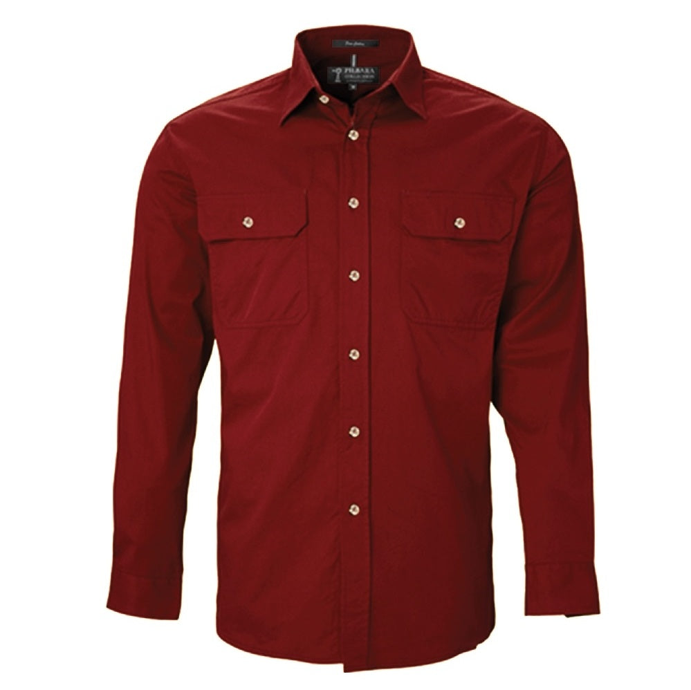 Pilbara RM500BT Mens Open Front Long Sleeve Lightweight Shirt - Ochre - Front View