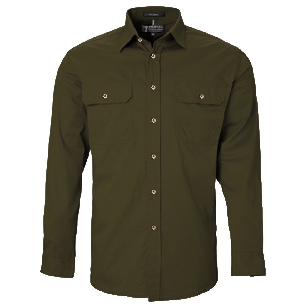 Pilbara RM500BT Mens Open Front L/S Lightweight Shirt Olive