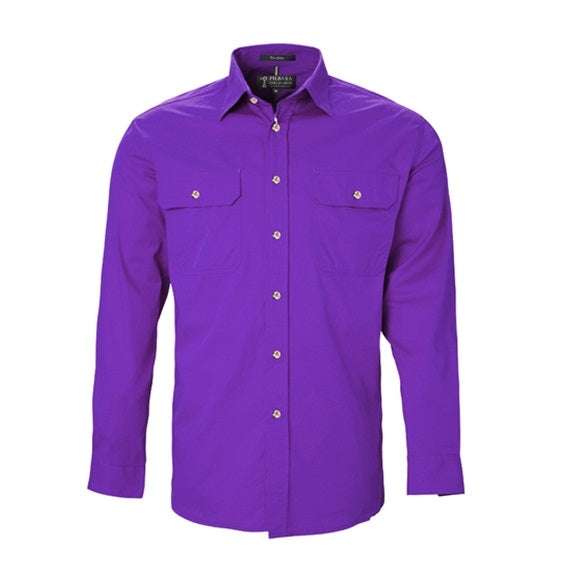 Pilbara RM500BT Mens Open Front L/S Lightweight Shirt Purple