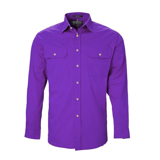 Pilbara RM500BT Mens Open Front L/S Lightweight Shirt Purple