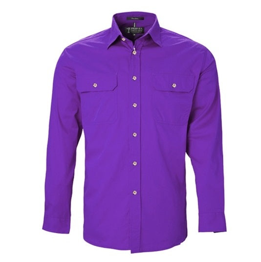 Pilbara RM500BT Mens Open Front Long Sleeve Lightweight Shirt - Purple - Front View