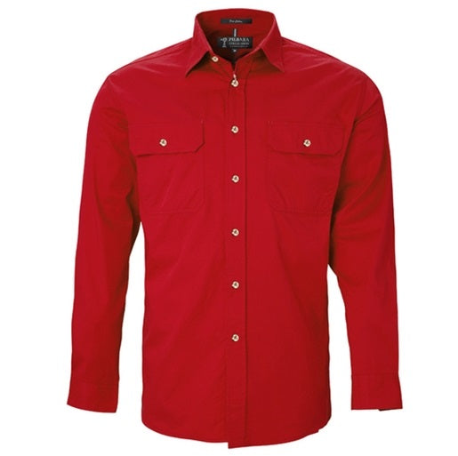 Pilbara RM500BT Mens Open Front Long Sleeve Lightweight Shirt - Red - Front View