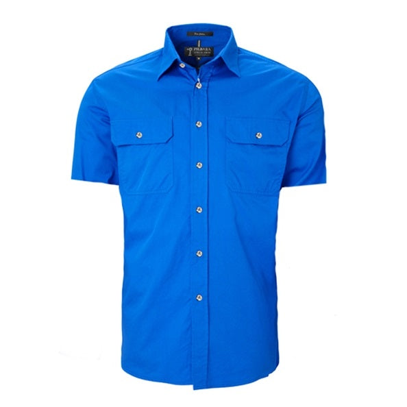 Pilbara RM500BTS Mens Open Front Short Sleeve Lightweight Shirt - Cobalt Blue - Front View