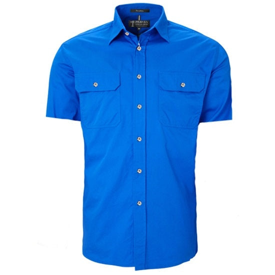 Pilbara RM500BTS Mens Open Front Short Sleeve Lightweight Shirt - Cobalt Blue - Front View