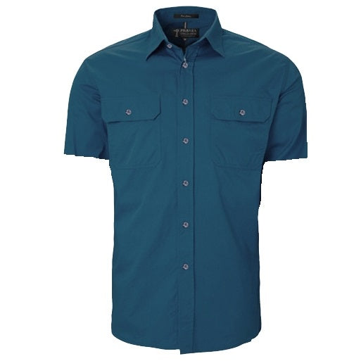 Pilbara RM500BTS Mens Open Front Short Sleeve Lightweight Shirt - Diesel - Front View