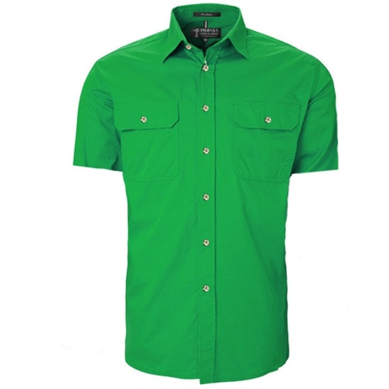 Pilbara RM500BTS Mens Open Front Short Sleeve Lightweight Shirt - Emerald - Front View