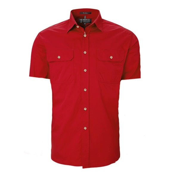 Pilbara RM500BTS Mens Open Front Short Sleeve Lightweight Shirt - Red - Front View