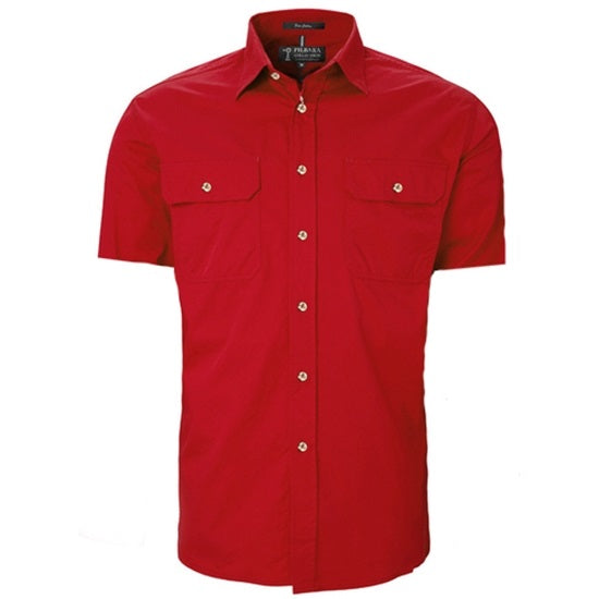Pilbara RM500BTS Mens Open Front Short Sleeve Lightweight Shirt - Red - Front View