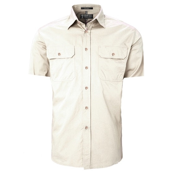 Pilbara RM500BTS Mens Open Front Short Sleeve Lightweight Shirt - Stone - Front View