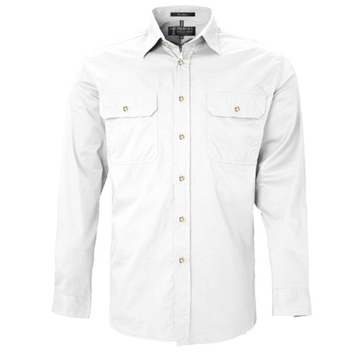Pilbara RM500BT Mens Open Front Long Sleeve Lightweight Shirt - White - Front View