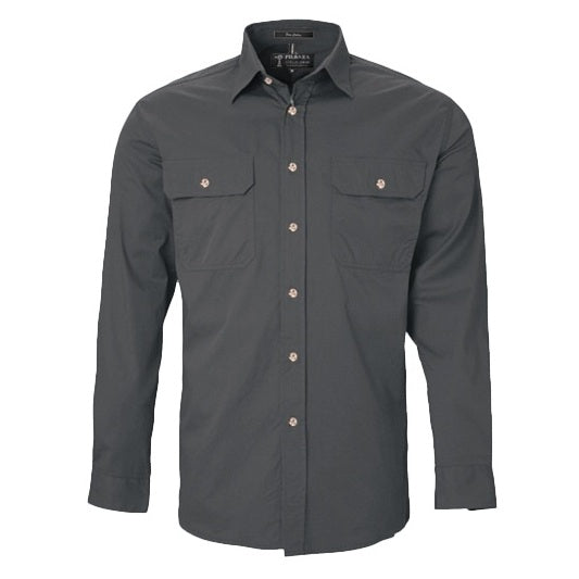 Pilbara RM500BT Mens Open Front Long Sleeve Lightweight Shirt - Charcoal - Front View