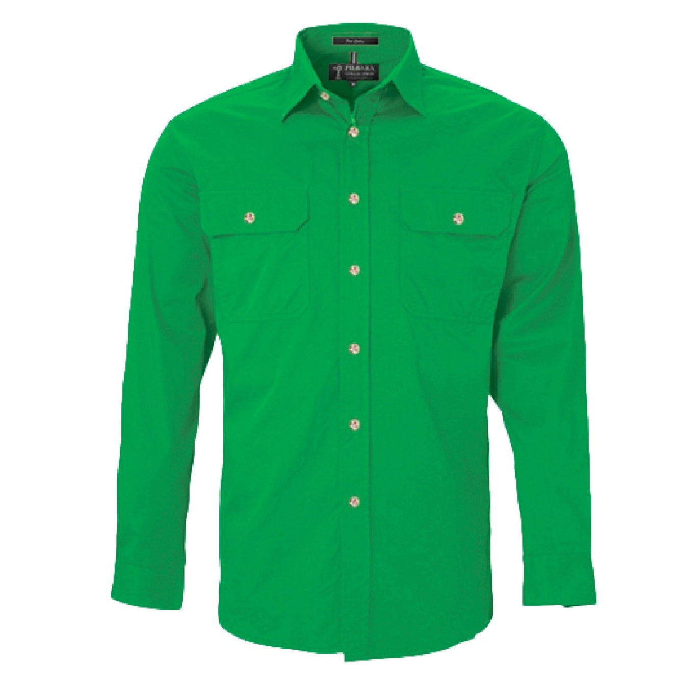 Pilbara RM500BT Mens Open Front Long Sleeve Lightweight Shirt - Kelly Green - Front View