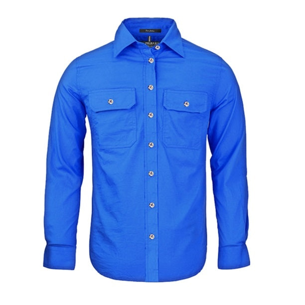 Pilbara RM600BT Womens Open Front Long Sleeve Shirt - Cobalt Blue - Front View