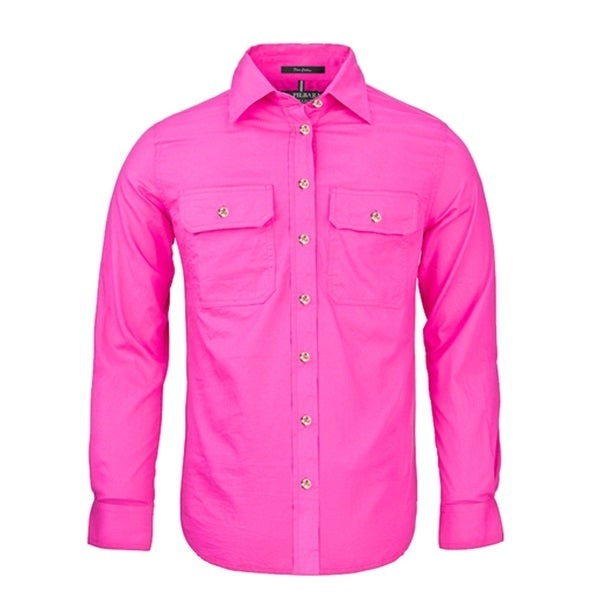 Pilbara RM600BT Womens Open Front Long Sleeve Shirt - Fuchsia - Front View