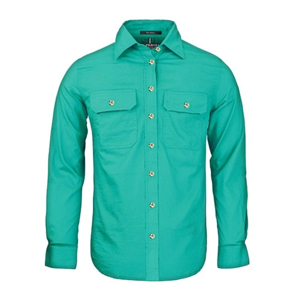 Pilbara RM600BT Womens Open Front Long Sleeve Shirt - Jade - Front View