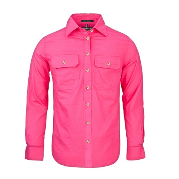 Pilbara RM600BT Womens Open Front Long Sleeve Shirt - Hot Pink - Front View