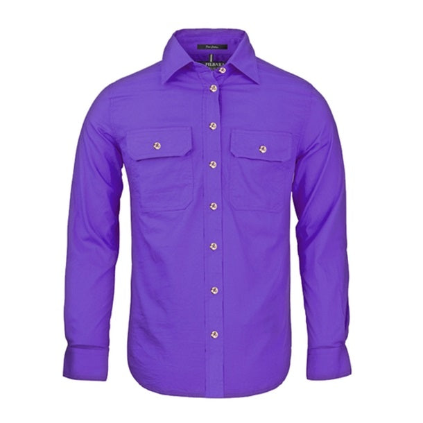 Pilbara RM600BT Womens Open Front Long Sleeve Shirt - Purple - Front View