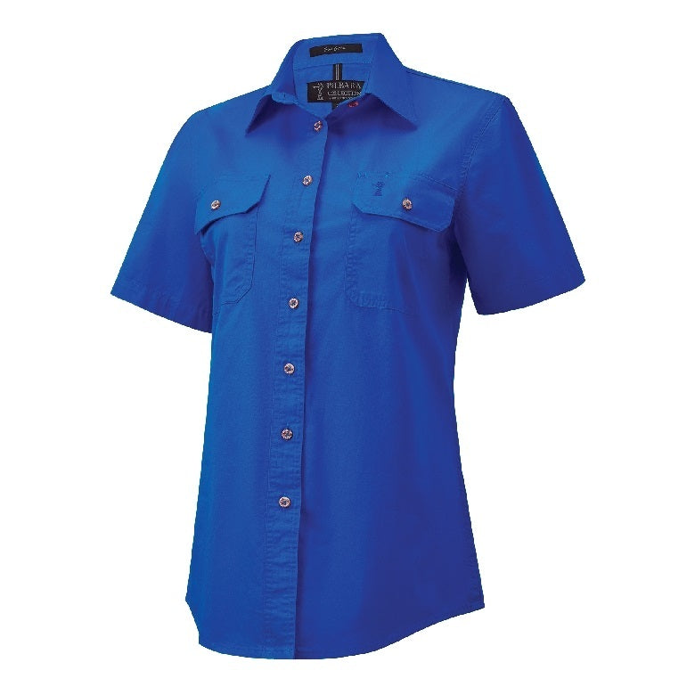 Pilbara RM600BTS Womens Open Front S/S Shirt - Cobalt Blue - Front View