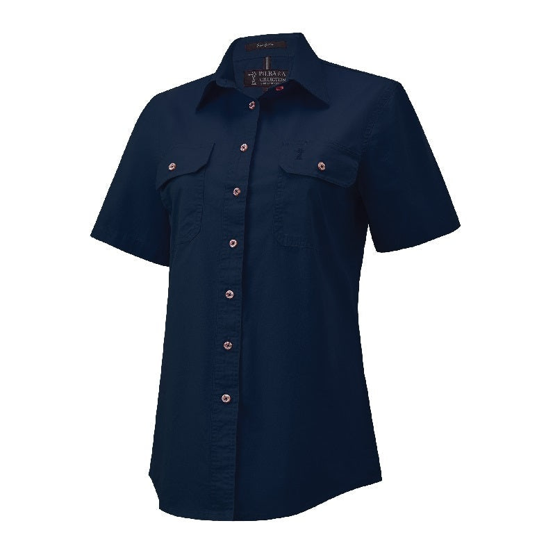 Pilbara RM600BTS Womens Open Front S/S Shirt - French Navy - Front View