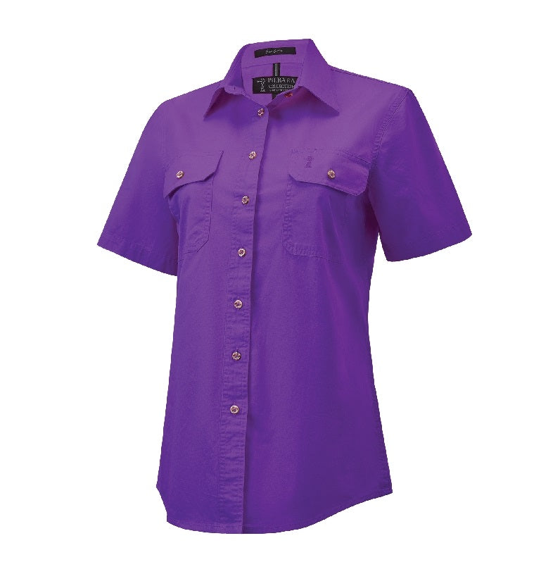 Pilbara RM600BTS Womens Open Front S/S Shirt - Purple - Front View