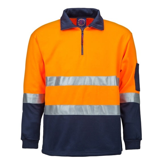 Ritemate RM6012R Half Zip Fleece Pullover with Tape - Orange/Navy - Front View
