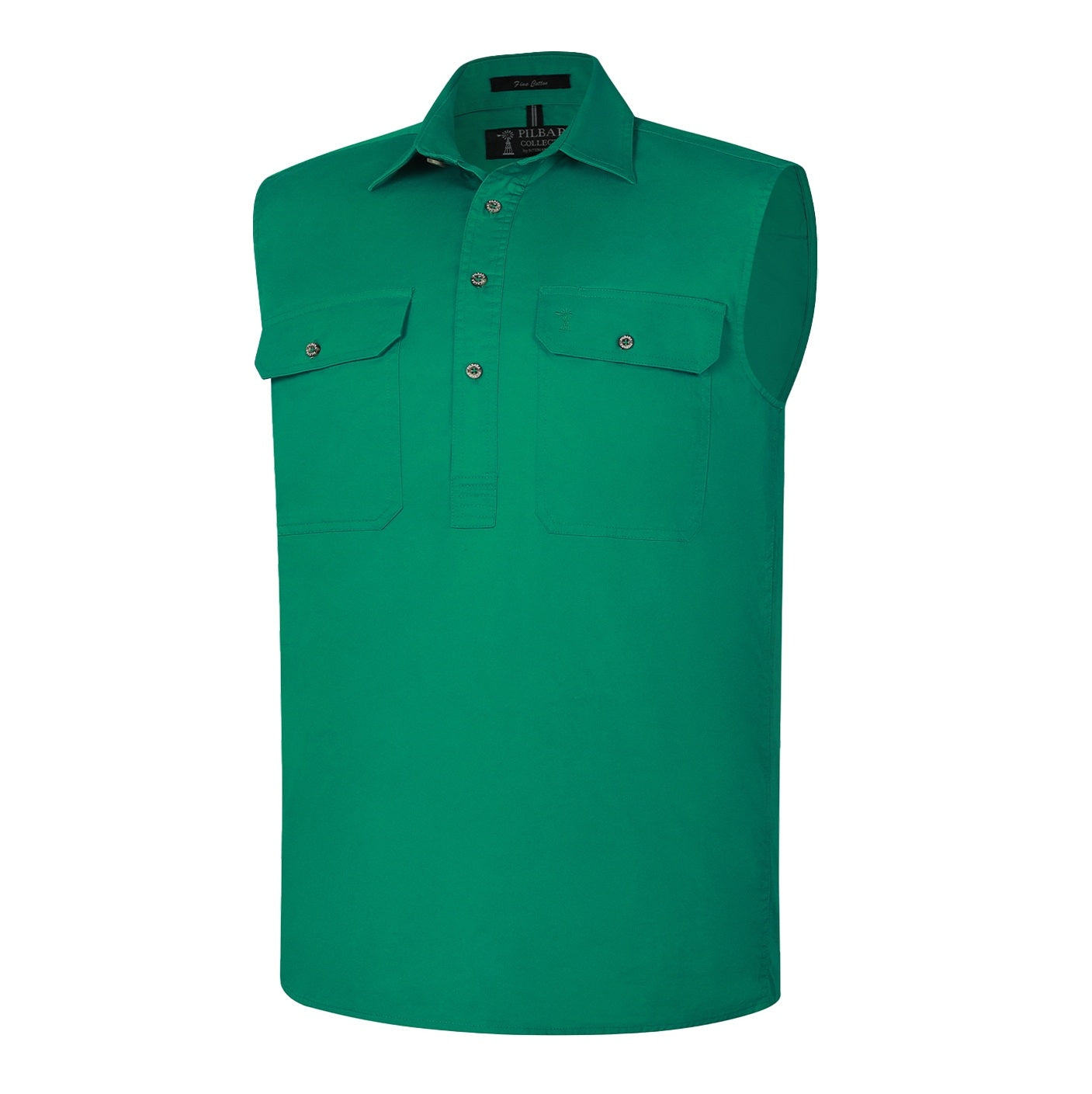 Pilbara RM700CF Mens Closed Front Sleeveless Shirt - Kelly Green - Front View