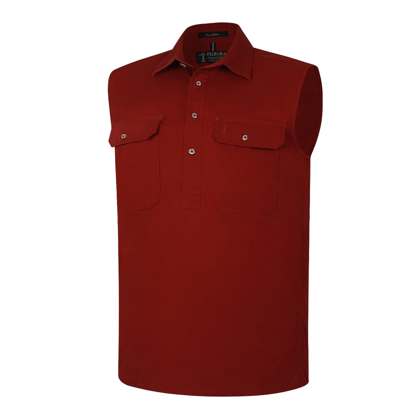 Pilbara RM700CF Mens Closed Front Sleeveless Shirt - Ochre - Front View
