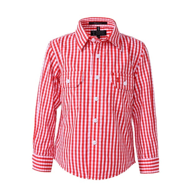 Pilbara RMPC001 Kids Long Sleeve Shirt - Red/White - Front View