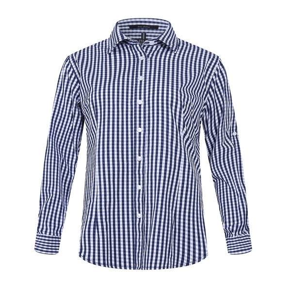 Pilbara RMPC003 Ladies Check Long Sleeve Shirt - Navy/White - Front View