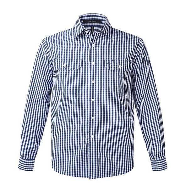 Pilbara RMPC004 Mens Check Long Sleeve Shirt - Navy/White - Front View