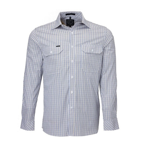 Pilbara RMPC011 Mens Long Sleeve Double Pocket Shirt - Safari/Navy/White - Front View